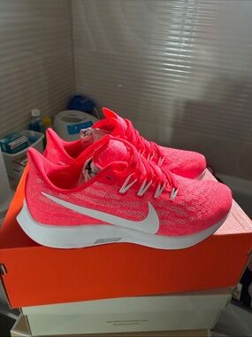 Nike Flyknit Running Shoes - Neon Pink with White Swoosh